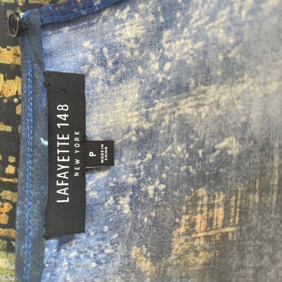 Lafayette‎ 148 Astract print Silk short sleeve Cocktail Blue Top Blouse T-shirt - Picture 9 of 11